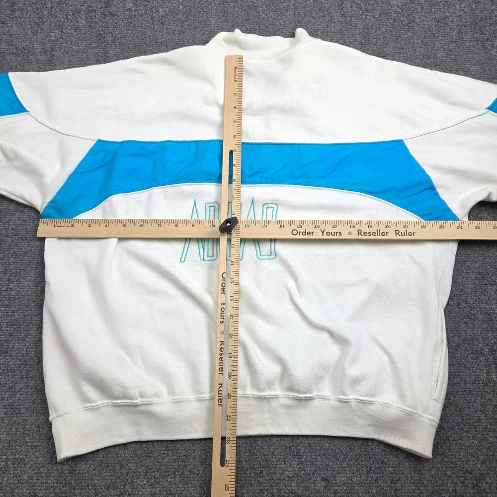 Adidas Pullover Jacket XL White Blue 1/4 Zip Vintage 80s Streetwear Colorblock